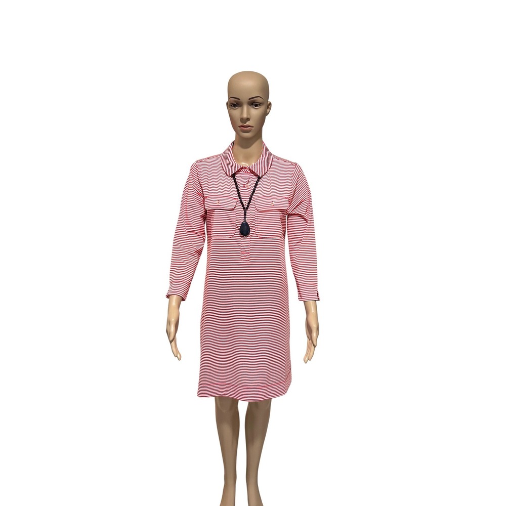 Vineyard Vines Performance Red White Striped Collared Shirt Dress Medium